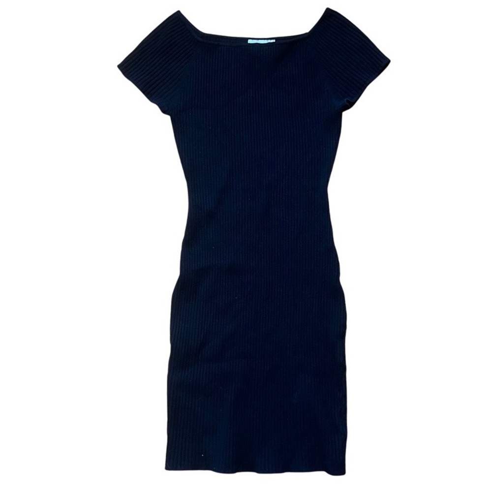 H&M Black Short Sleeve Midi Ribbed Bodycon Dress Size: S